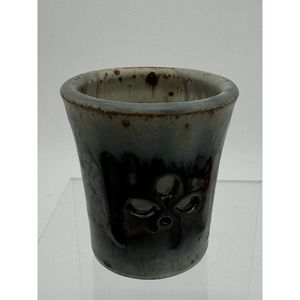 Studio Art Pottery Signed KOOP Blue Drip Glazed Votive Candle Holder